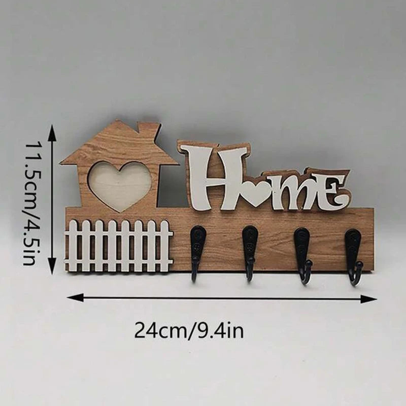 porte clés mural bois naturel motif maison cœur rustique texte decoration entrée