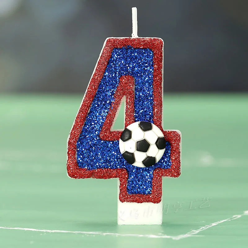 bougies numériques forme chiffres pailletées football bleu rouge blanche décoratives anniversaire sport thème tringle