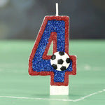 bougies numériques forme chiffres pailletées football bleu rouge blanche décoratives anniversaire sport thème tringle