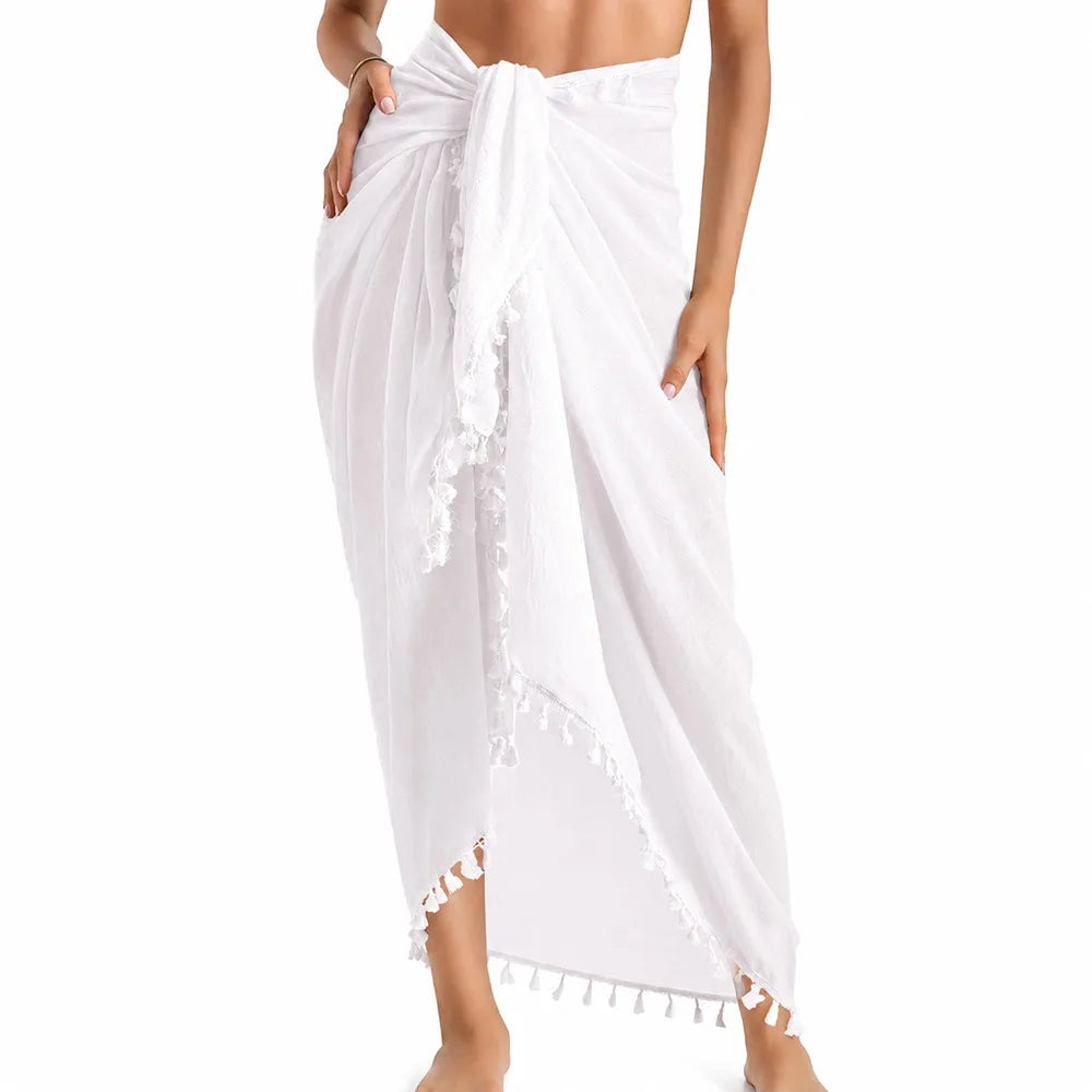 sarong élégant boho uni vert rose blanc noir tissu polyester rapide séchage tassel inclusion