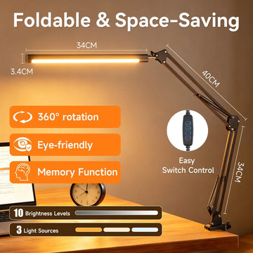lampe led noir moderne clip réglable 10 niveaux luminosité sans clignotement étude