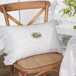 housse coussin brodé motif floral vintage blanc polyester coton lit 45x45 30x50 fixations