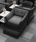 canapé bleu marine simili cuir moderne table basse structure métallique angle minimaliste salon