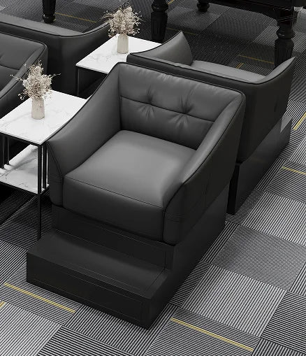 canapé bleu marine simili cuir moderne table basse structure métallique angle minimaliste salon