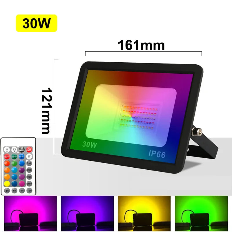 projecteur led rgb étanche ip66 support mural télécommande moderne décoration extérieure 10w 30w 50w