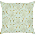 taie d'oreiller lin imprimé plumes paon moderne bleu vert doré coussin carré fixé