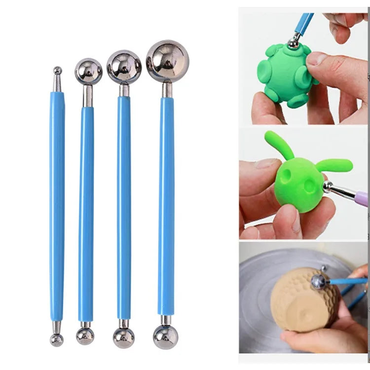 ensemble pinceaux outils céramique sculpture poignées bois métal pointes plastique transparent ergonomiques