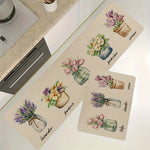 tapis fleurs pots tulipes lavande imperméable antidérapant cuisine salle bain intérieur