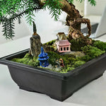 pot bonsaï rectangulaire noir moderne décor miniature maison pagode herbe artificielle