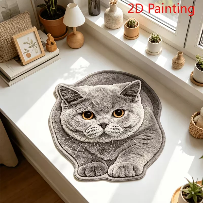 tapis gris chat motif dessin animé pile désossée polyester salon chambre couloir japonais coréen