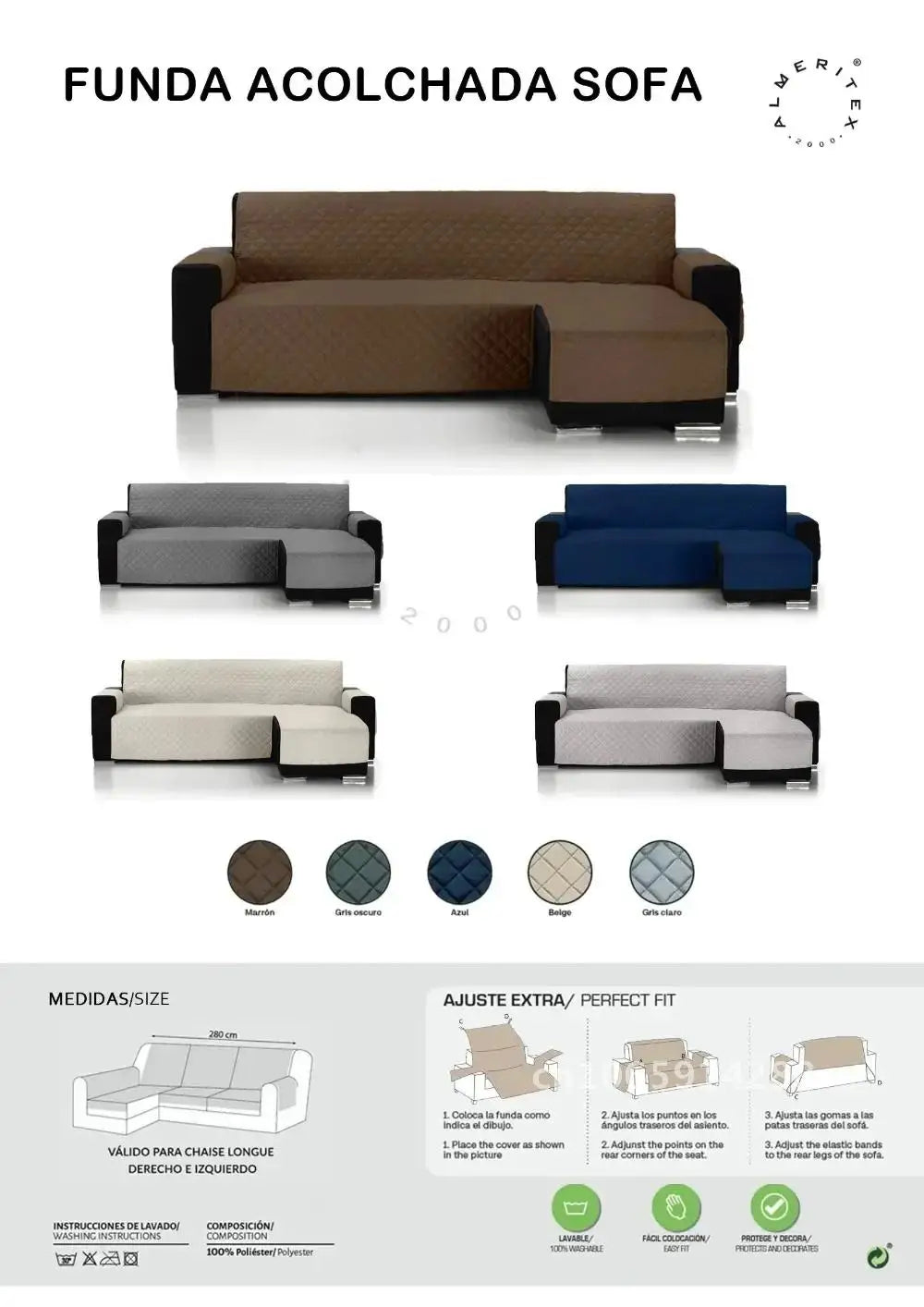 Housse canapé forme imperméable antidérapante réversible gris noir beige marron rouge bleumarine quilted moderne