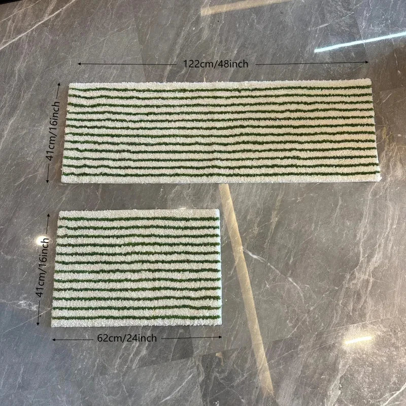 tapis moderne blanc vert rayures antidérapant salle bain buanderie entrée minimaliste non glissant machine