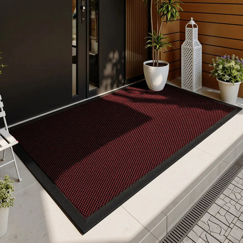 tapis sol antidérapant moderne noir marron bordure texturée structure tridimensionnelle minimaliste entrée porche