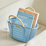 panier rangement perforé moderne rose bleu jaune réutilisable stockage salle bain organisateur