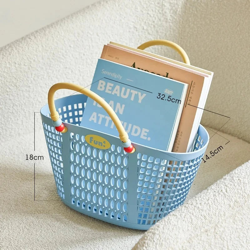 panier rangement perforé moderne rose bleu jaune réutilisable stockage salle bain organisateur