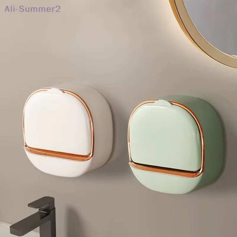 distributeur savon mural blanc vert pastel moderne minimaliste adhésif grille drainage plastique