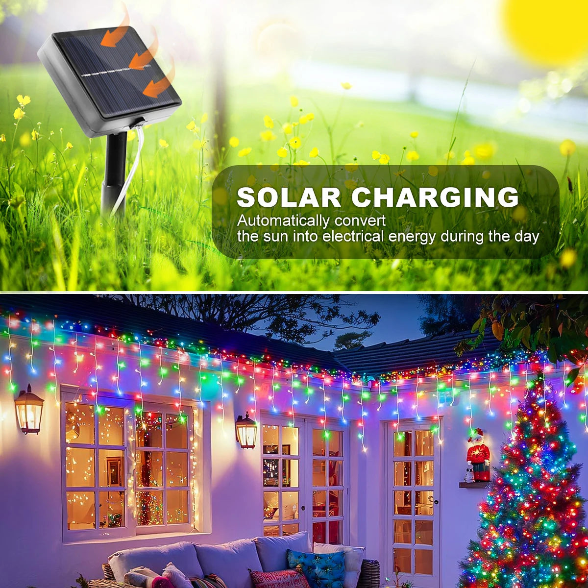 guirlande lumineuse solaire multicolore modes étanches points lumineux clips moderne noël mariageextérieur jardin
