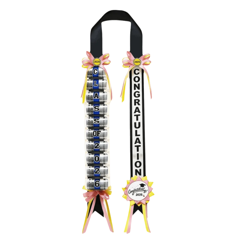 rubans graduation class of 2026 décoration voiture broches festives opaques rouges verts or