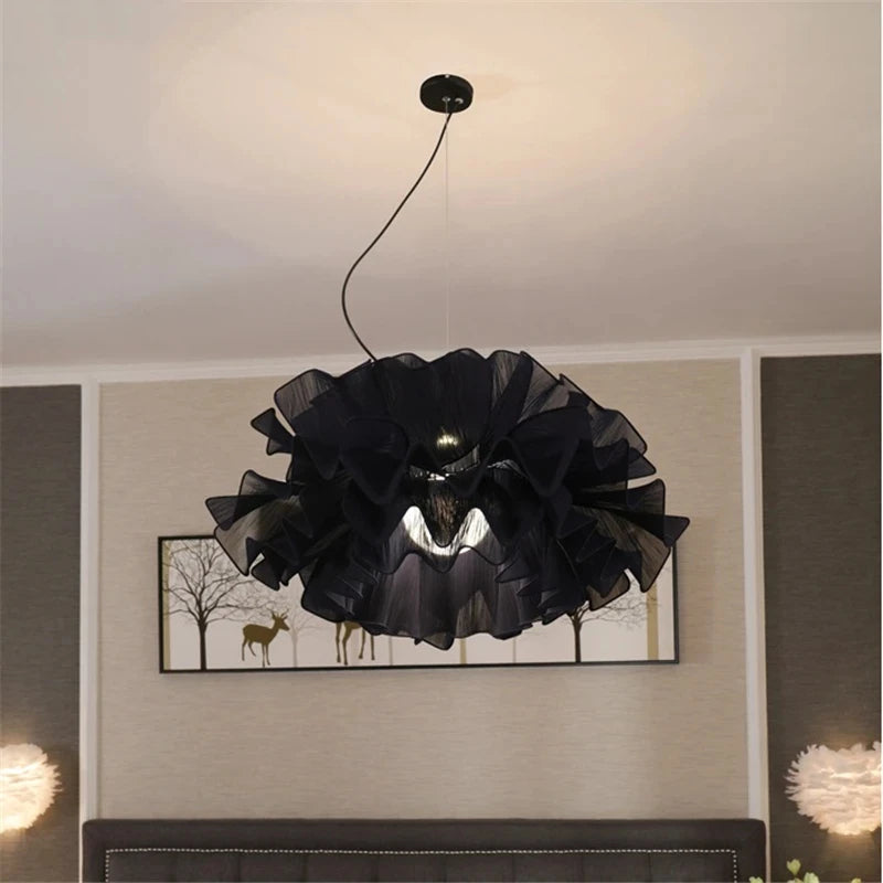 lampe suspendue moderne plissée blanc câble suspendu salon chambre nordique led