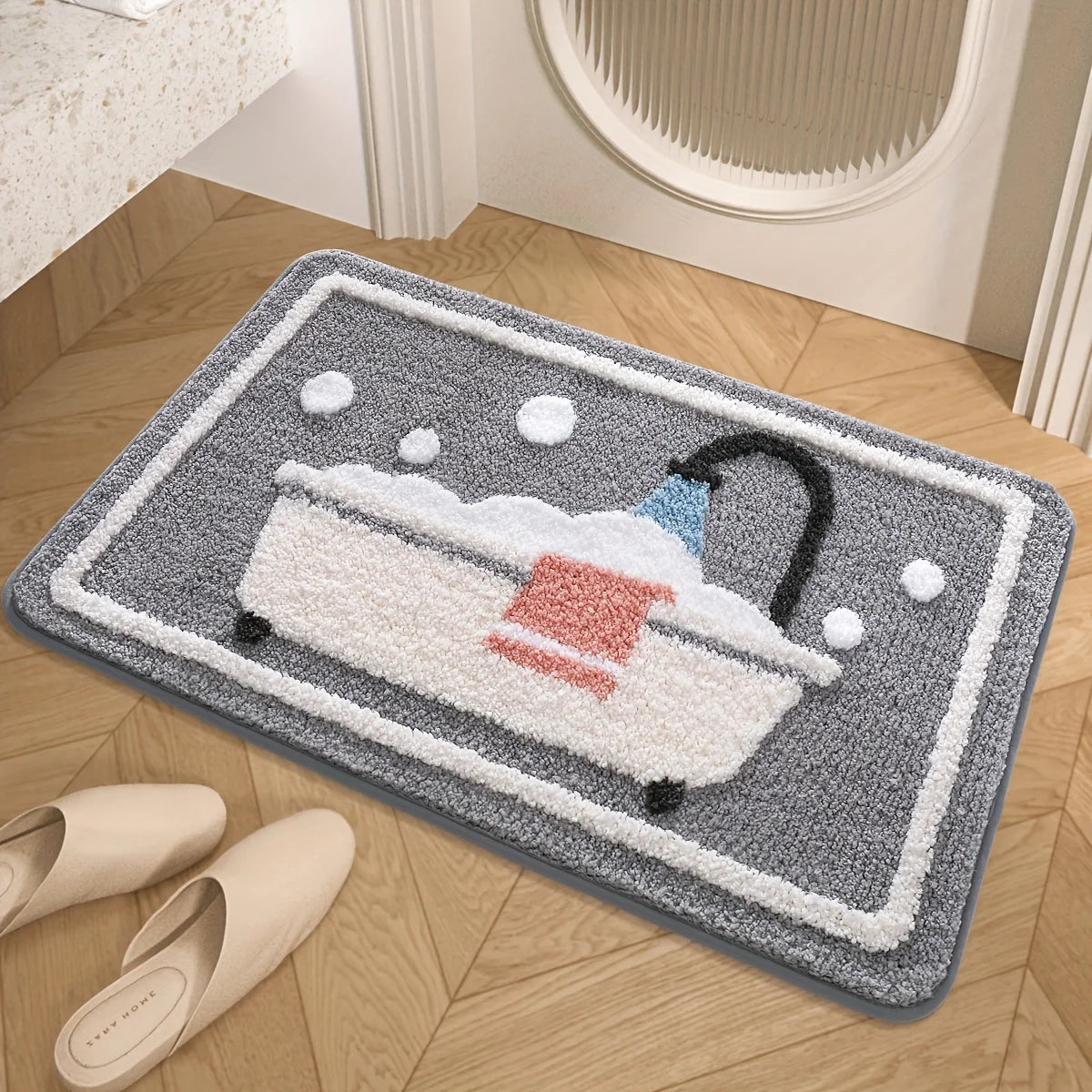 tapis bain polyester antidérapant motif baignoire moderne gris blanc rouge noir absorbant