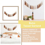 guirlande pompons boho beige marron gris rose vert bleu clair tissu 110cm chambre enfant