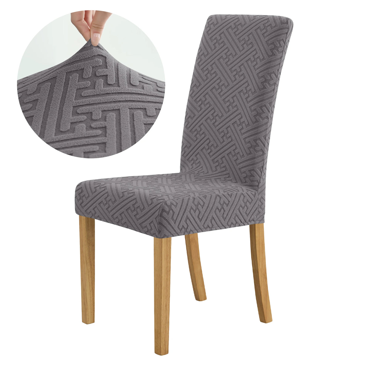 housse chaise moderne motif géométrique gris polyester anti poussière élastique banquet mariage salle manger