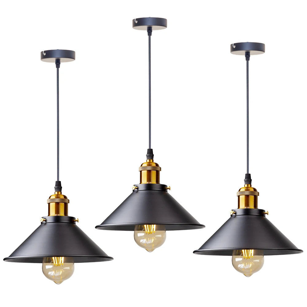 lampe suspendue industrielle conique noire dorée éclairage salon chambre éclairage intérieur E27 adaptable
