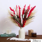 bouquet dried flowers naturel rouges blancs vase beige decoration maison anniversaire fete