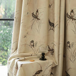 rideau occultant beige oiseaux noirs fleurs classique anneaux fenêtre salon chambre