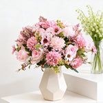 bouquet fleurs artificielles roses marguerites décoration mariage anniversaire extérieur maison vases blanc violet rouge