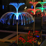décoration extérieure moderne lampes solaires led violet jaune bleu vert fibres optiques gazon champignons