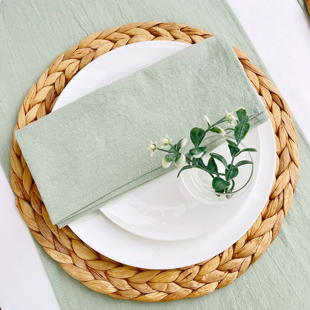 lot 12 serviettes coton table clips dorés couleur bleu clair
