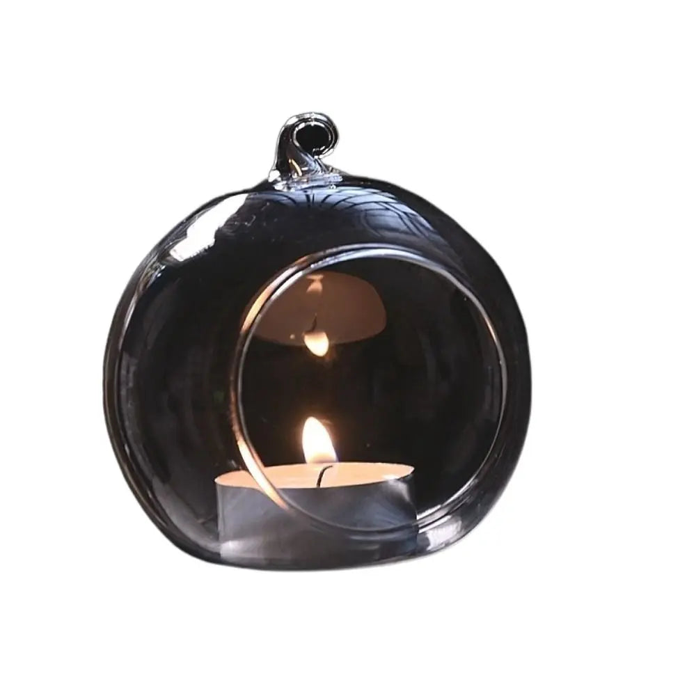 bougeoir suspendu verre transparent moderne anneaux métalliques décoration maison bougie rond lisse résistant chaleur