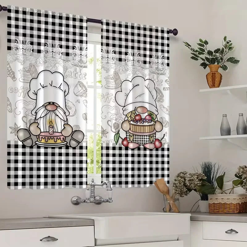 rideaux noirs blancs carreaux damier modernes transparents polyester cuisine décoration 24x59inch x2