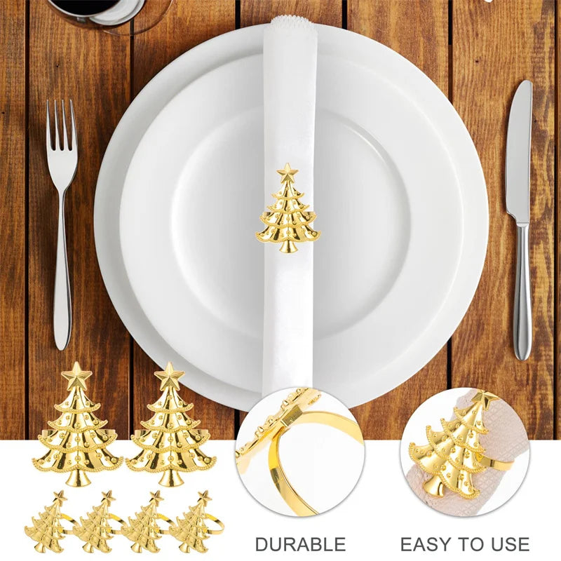 anneaux serviette arbre noël or vert argent décoration festive table hiver noël ornement métal