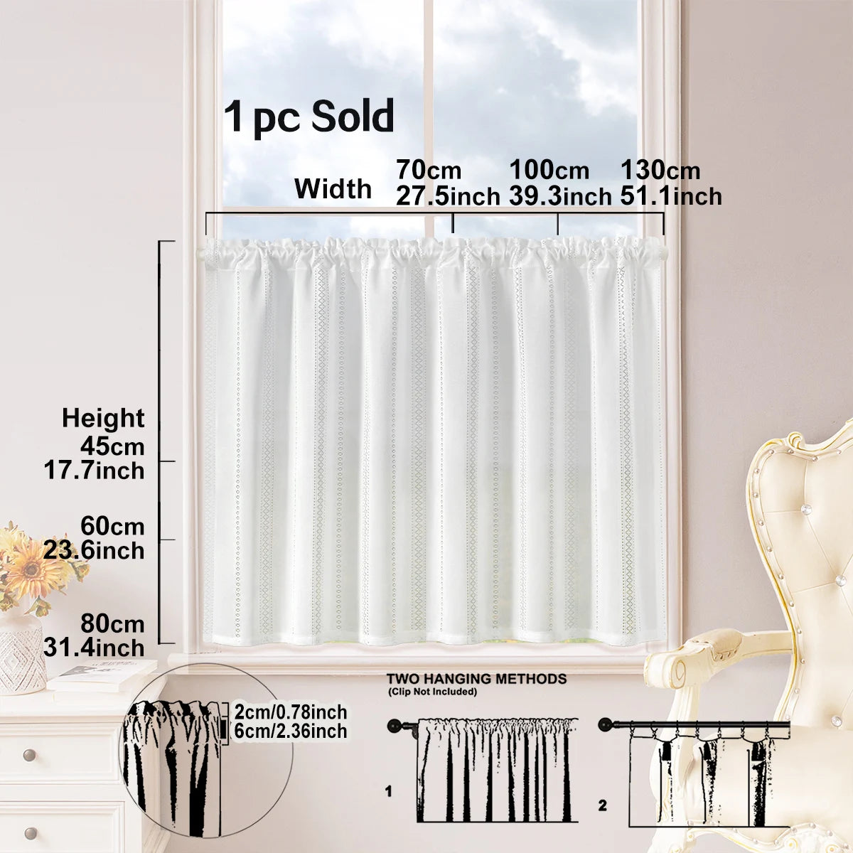 rideau blanc transparent moderne polyester simple fenêtre cuisine 45cm 60cm 80cm