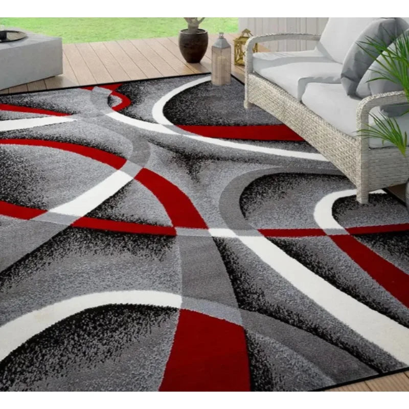 tapis moderne gris blanc rouge motif abstrait salon intérieur extérieur 160x120cm décoration maison