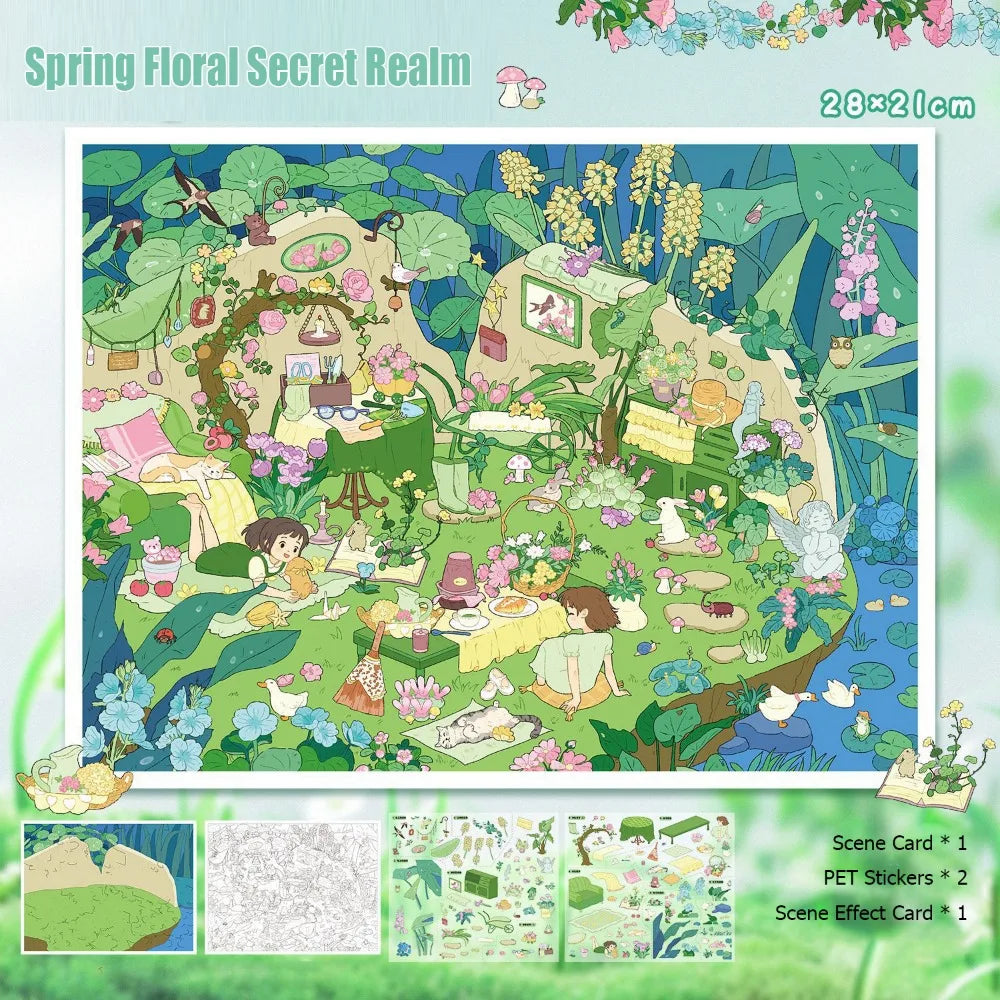autocollants 3d diy scènes saisonnières printemps été automne hiver illustrées cartes scènes stickers
