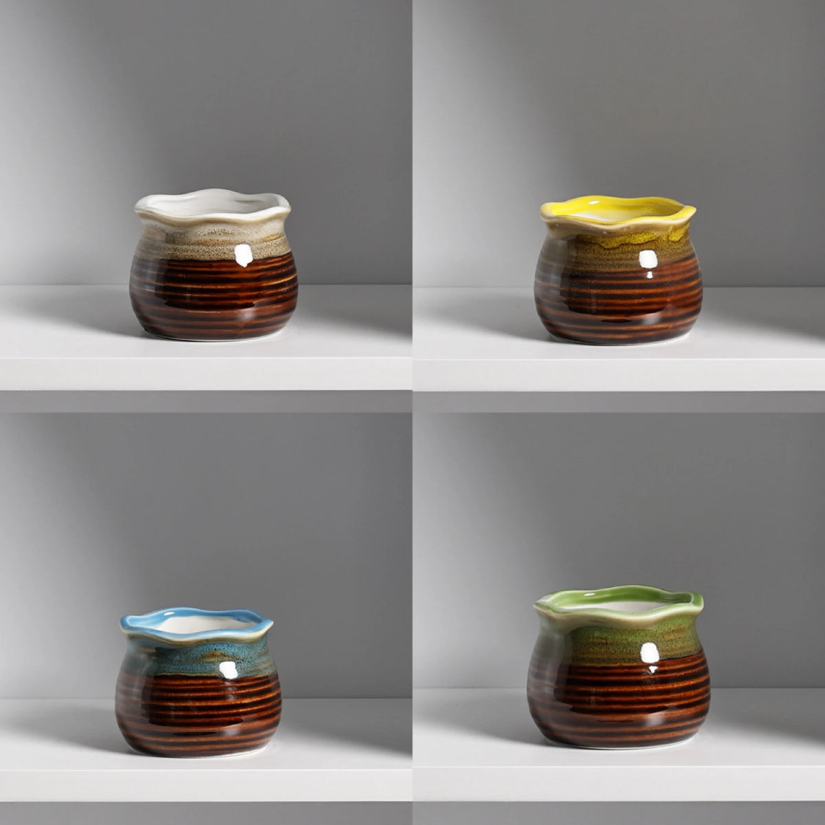pots ceramique maincite rayes horizontales moderne marron vert bleu jaune