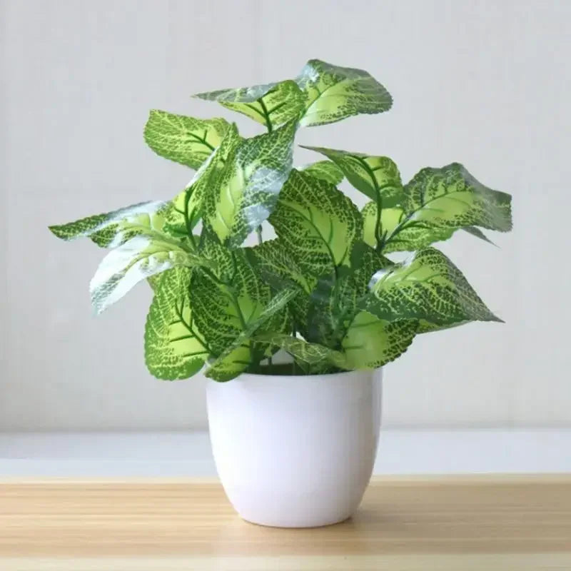 plantes artificielles bonsaï feuilles vertes rouge perilla pot blanc décoration moderne extérieur salon