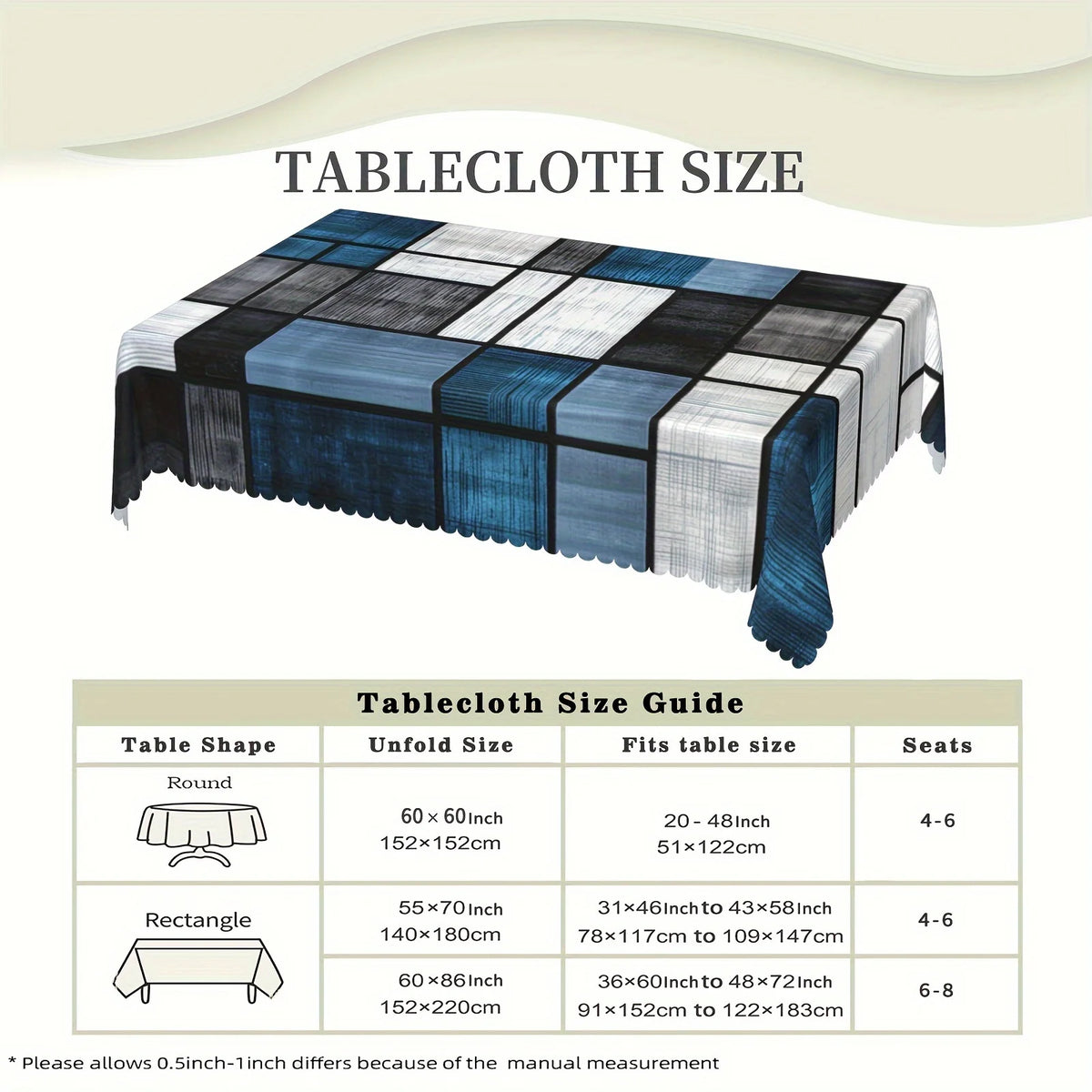 nappe table géométrique bleu marine noire blanche moderne réutilisable fête 140x180cm