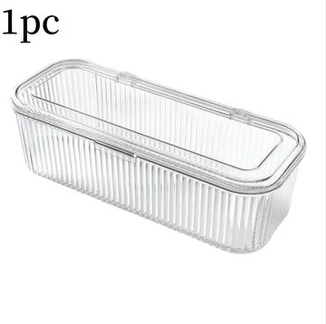 organisateur maquillage transparent moderne rayures clips grande capacité anti poussière pinceaux tampons beauté
