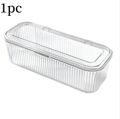 organisateur maquillage transparent moderne rayures clips grande capacité anti poussière pinceaux tampons beauté