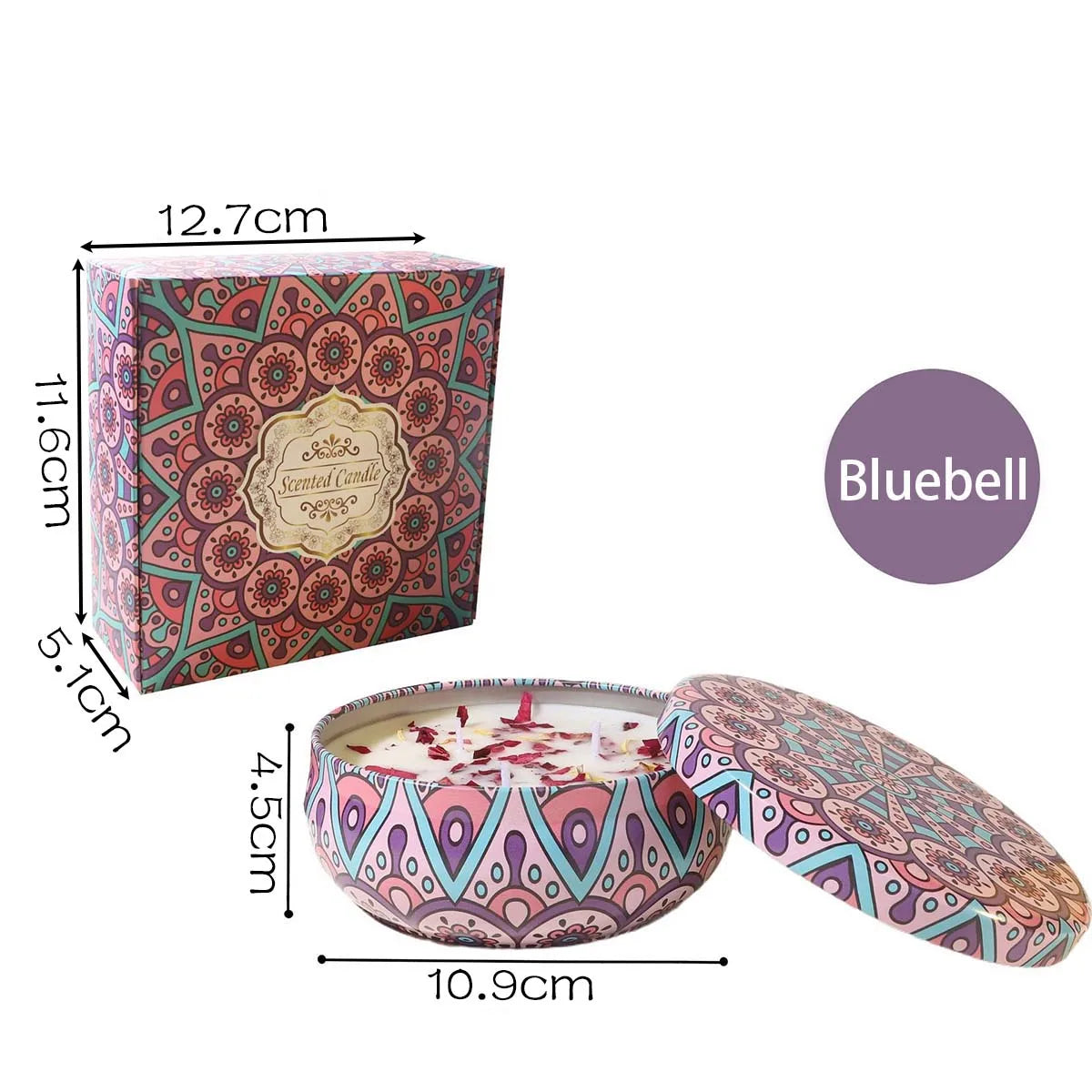 bougies parfumées boîte florale artistique motifs colorés cadeaux anniversaire mariage