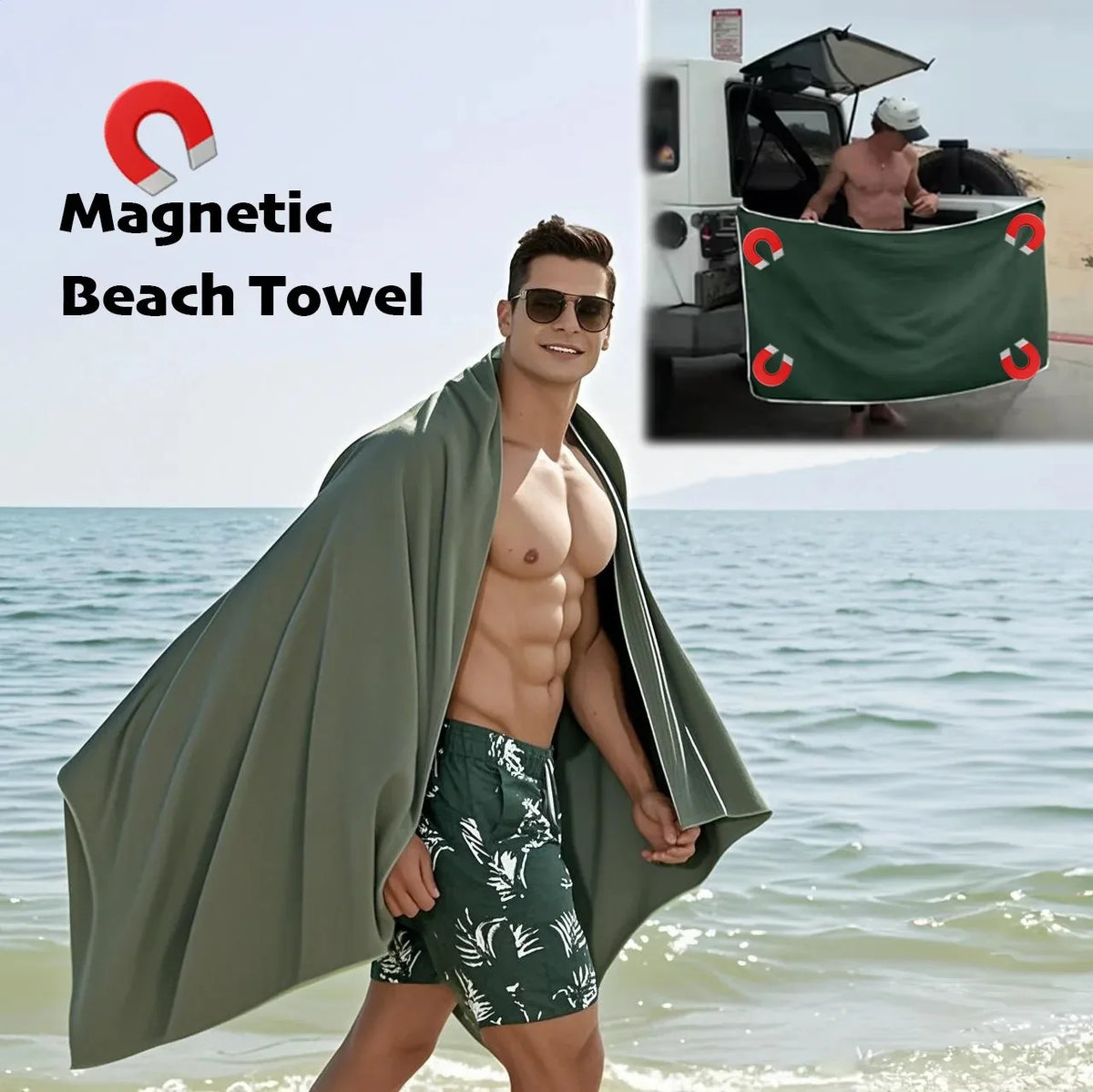 serviette plage microfibre séchage rapide aimants vert olive moderne camping piscine