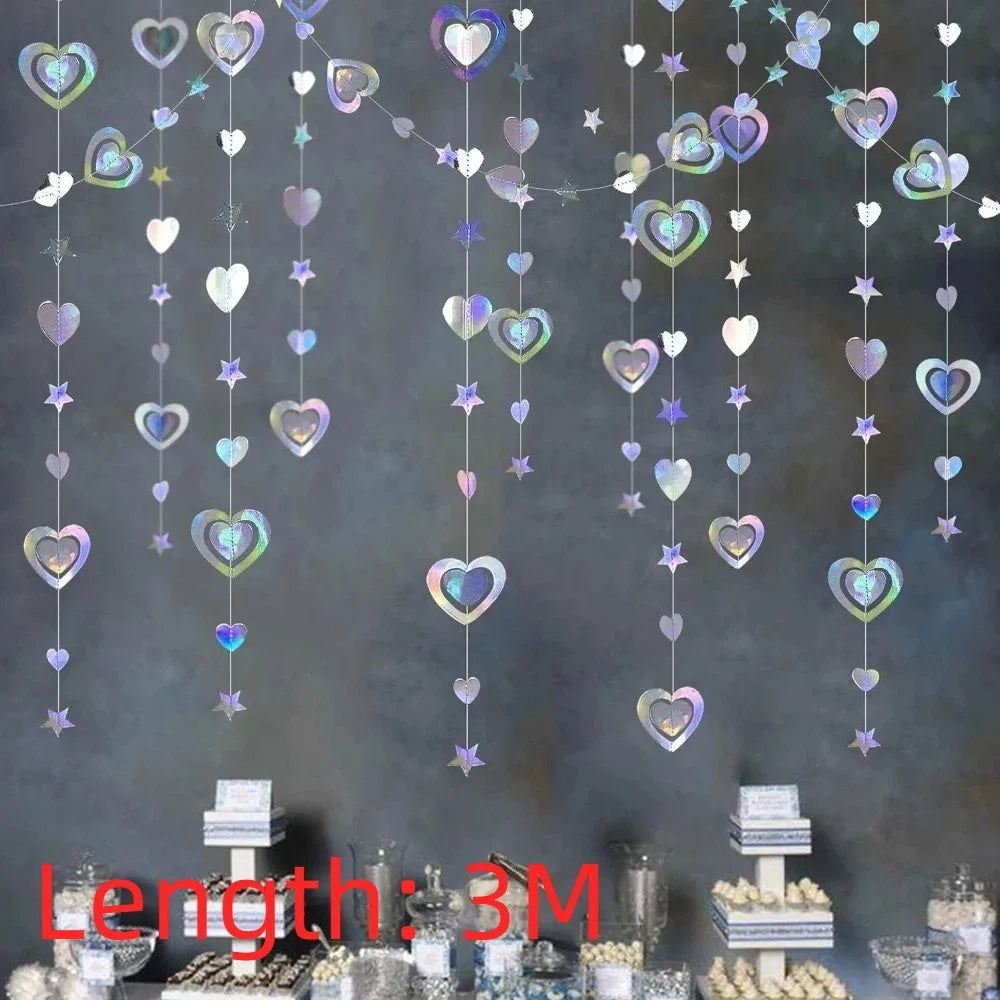 guirlande holographique festives lunes étoiles cercles arc ciel brillantes anniversaire mariage fêtes