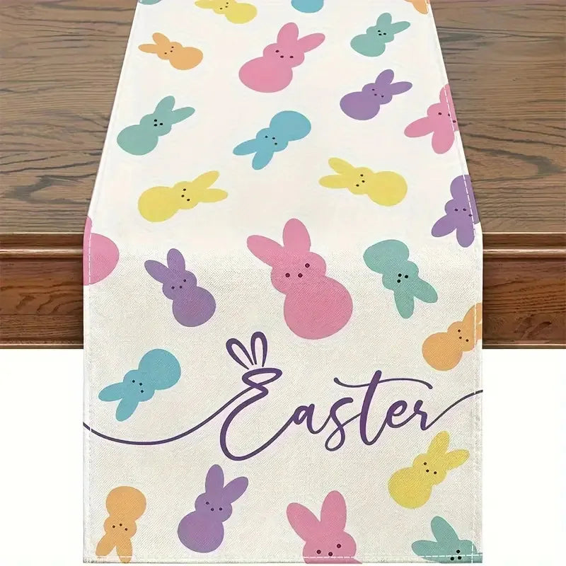 chemin table pâques lapins fleurs printemps jaune rose verte bleue pastorale imperméable polyester rectangle