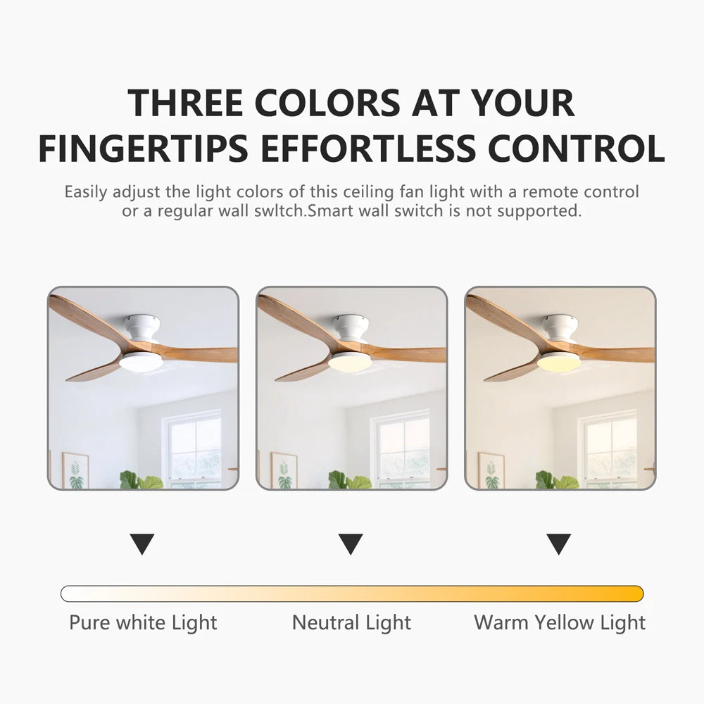 ventilateur moderne bois naturel noir lampe led télécommande intérieur maison