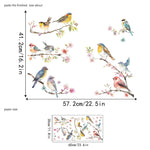 sticker mural oiseaux branches fleurs colorées bleu gris jaune rose vert adhésif pvc artistique