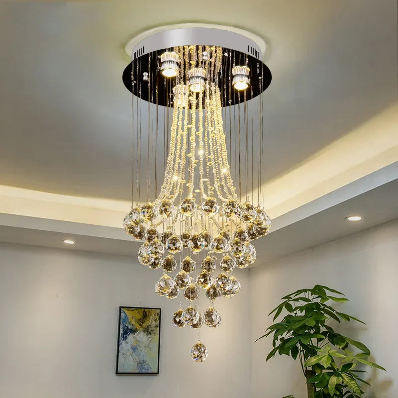 lustre moderne classique cristal chaînes métalliques transparent doréintérieur led lumières